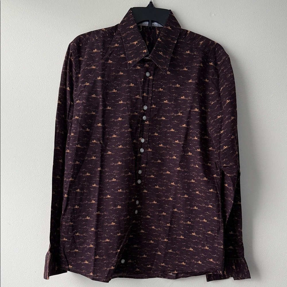 Stylish Men's Dark Brown Patterned Shirt